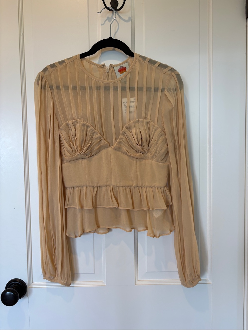NWT Farm Rio Beige Pleated Bust Blouse